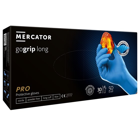 Jednokratne nitrilne rukavice MERCATOR GOGRIP LONG plave без pudera
