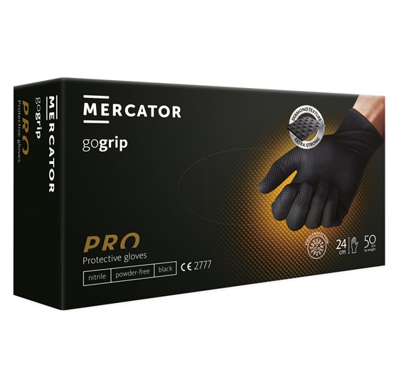 Jednokratne nitrilne rukavice Mercator GoGrip Pro crne առանց pudera
