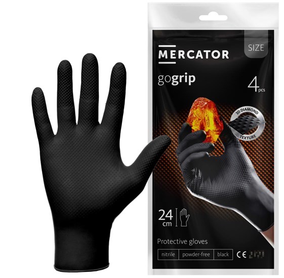 Jednokratne nitrilne rukavice Mercator GoGrip Pro crne առանց pudera
