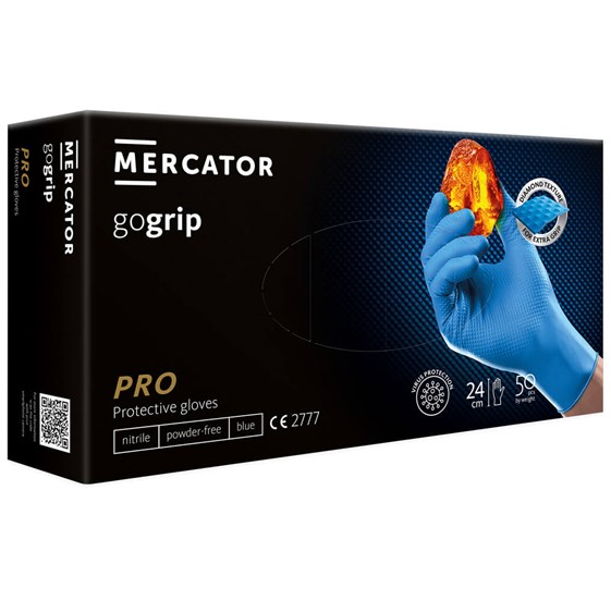 Jednokratne nitrilne rukavice MERCATOR GoGrip Pro plave ללא pudera
